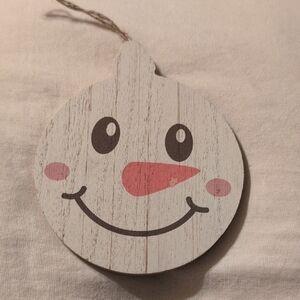 Smiling Snowman Holiday Ornament - White and Pink